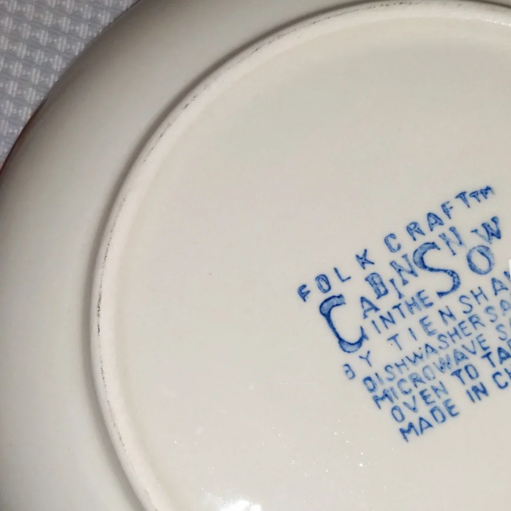 Vtg Serving Bowl Folk Craft Cabin In The Snow 9